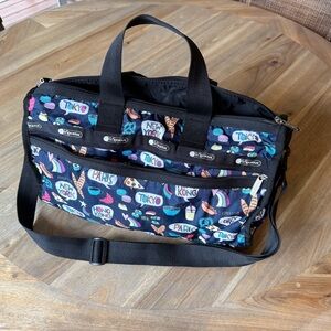 LeSportsac Black Duffel with Colorful City Print
